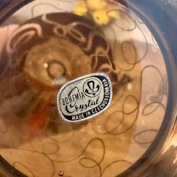 Bohemia Crystal Decanter Set Czechoslovakia – Vintage Amber Glass with Gold Trim - Picture 9 of 9